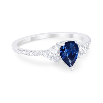 Teardrop Engagement Ring Simulated Blue Sapphire CZ 925 Sterling Silver